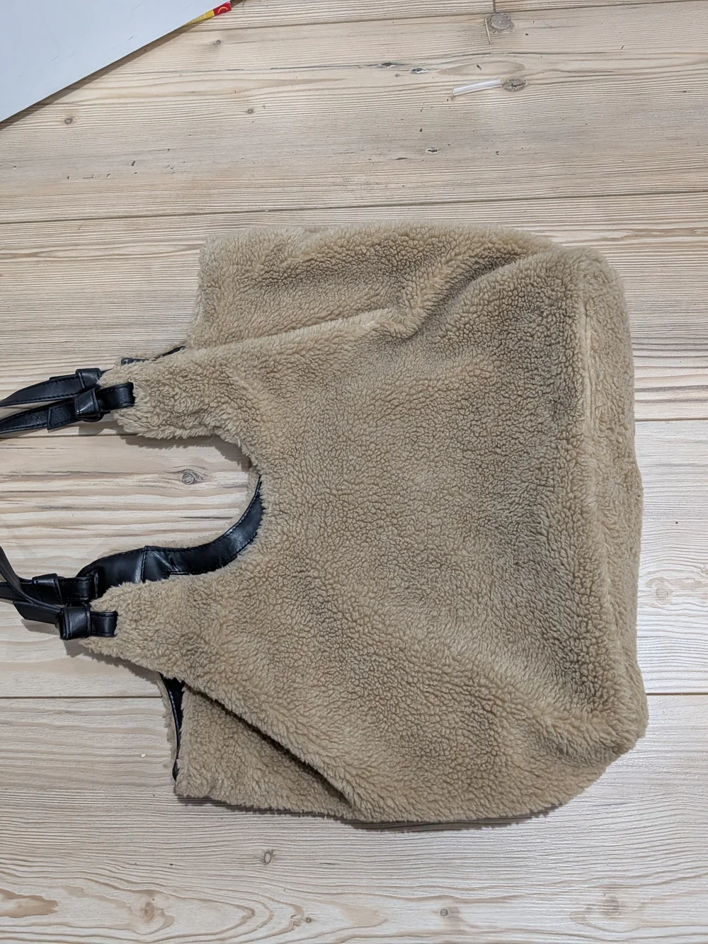 Anthropologie Camel Teddy Tote with Black Handles